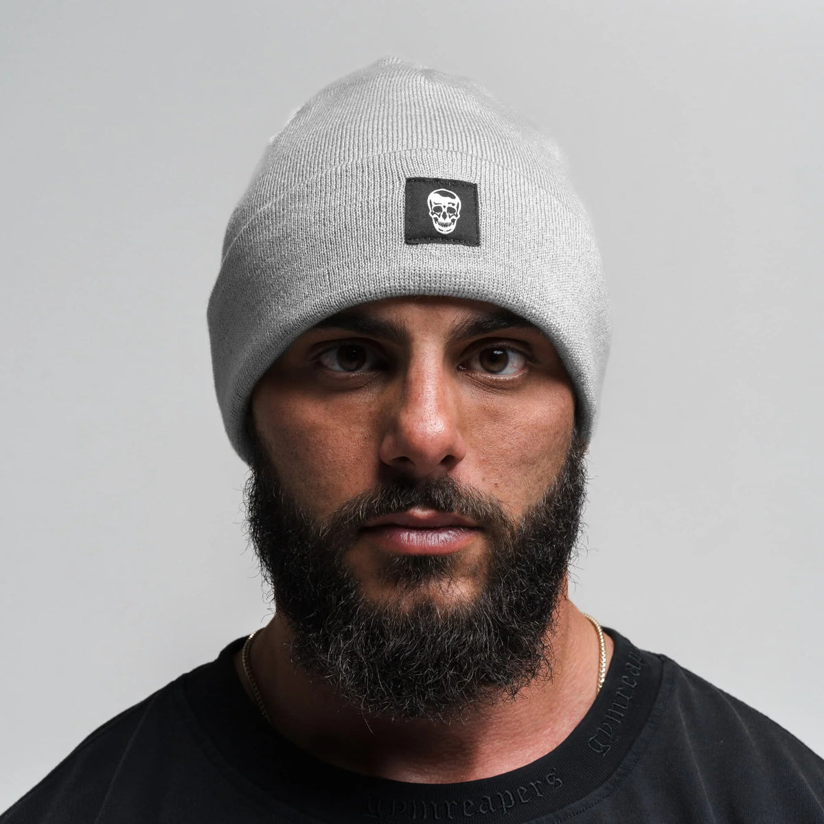 Skull Knit Cuff Beanie - Slate