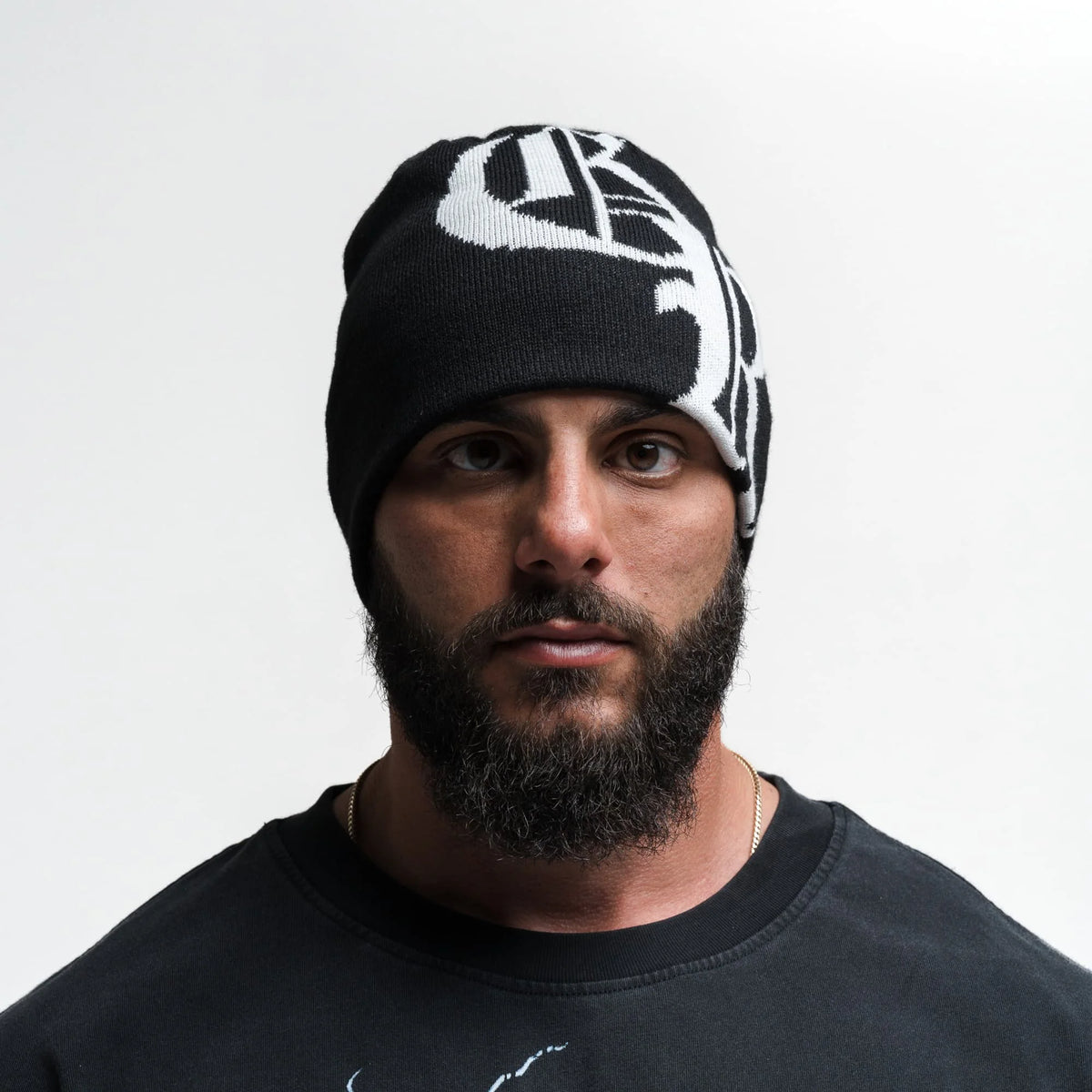 Initial Skull Cap Beanie - Black/White