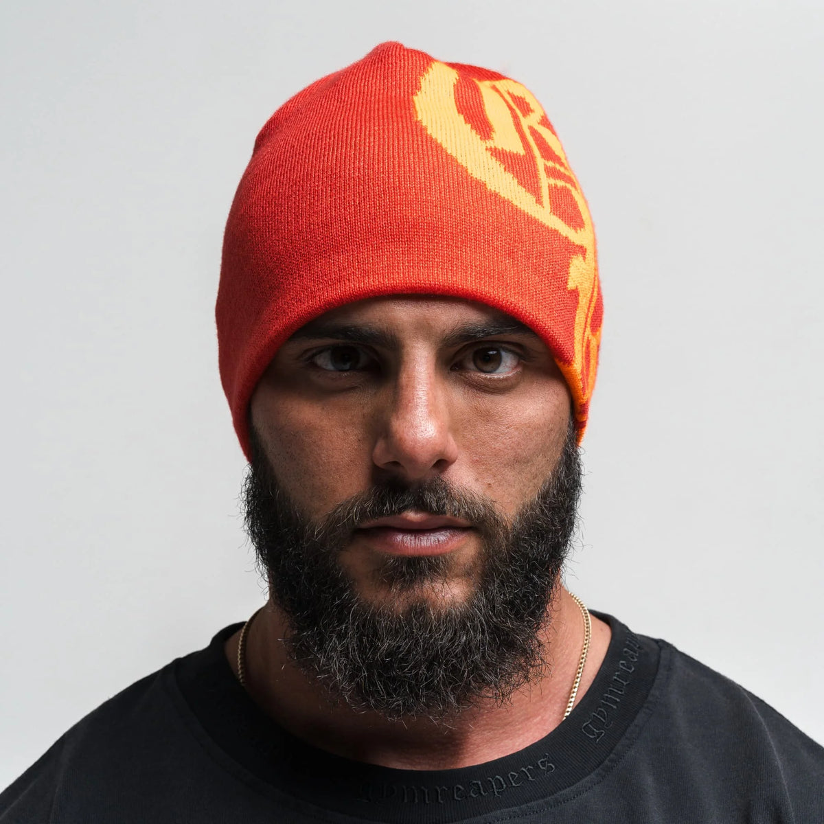 Initial Skull Cap Beanie - Red/Orange